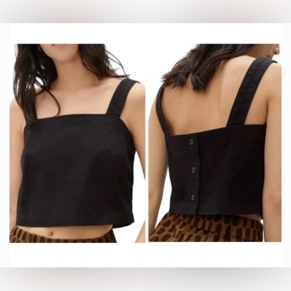 Everlane Button Back Cropped Organic Cotton Tank Top Black Size 4